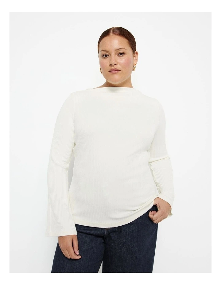 Long Sleeve Rib Top in Ecru image 1