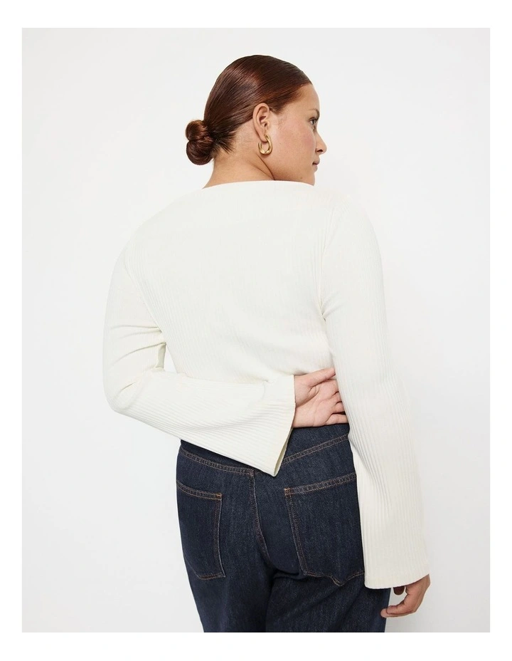 Long Sleeve Rib Top in Ecru image 2