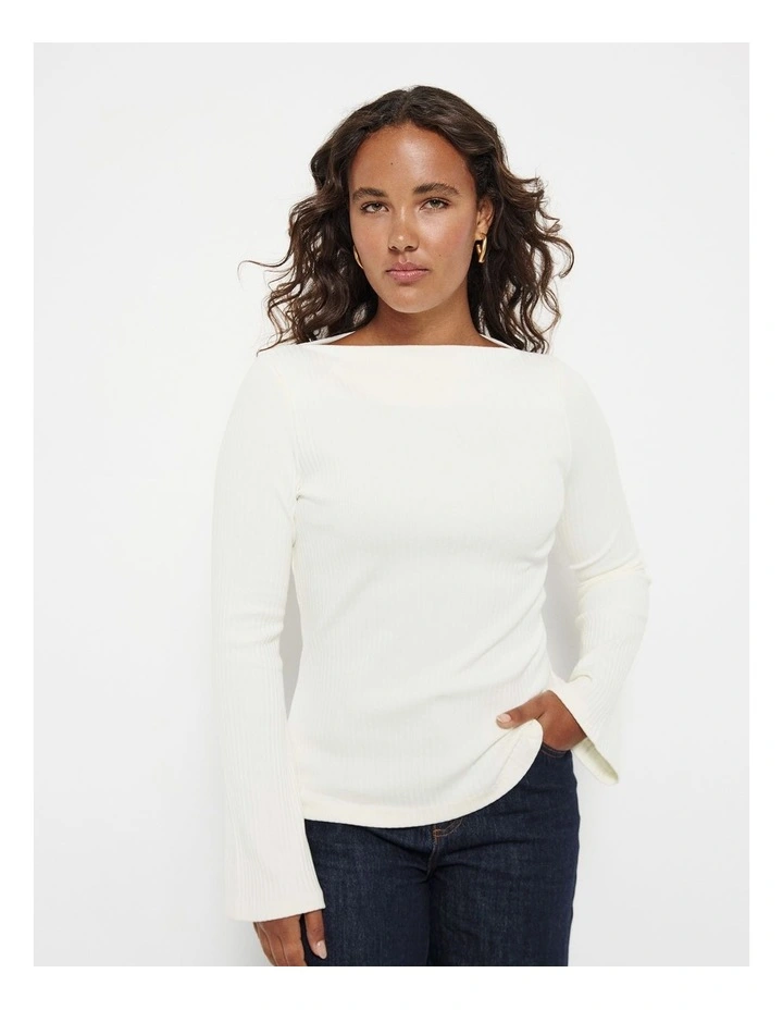 Long Sleeve Rib Top in Ecru image 5