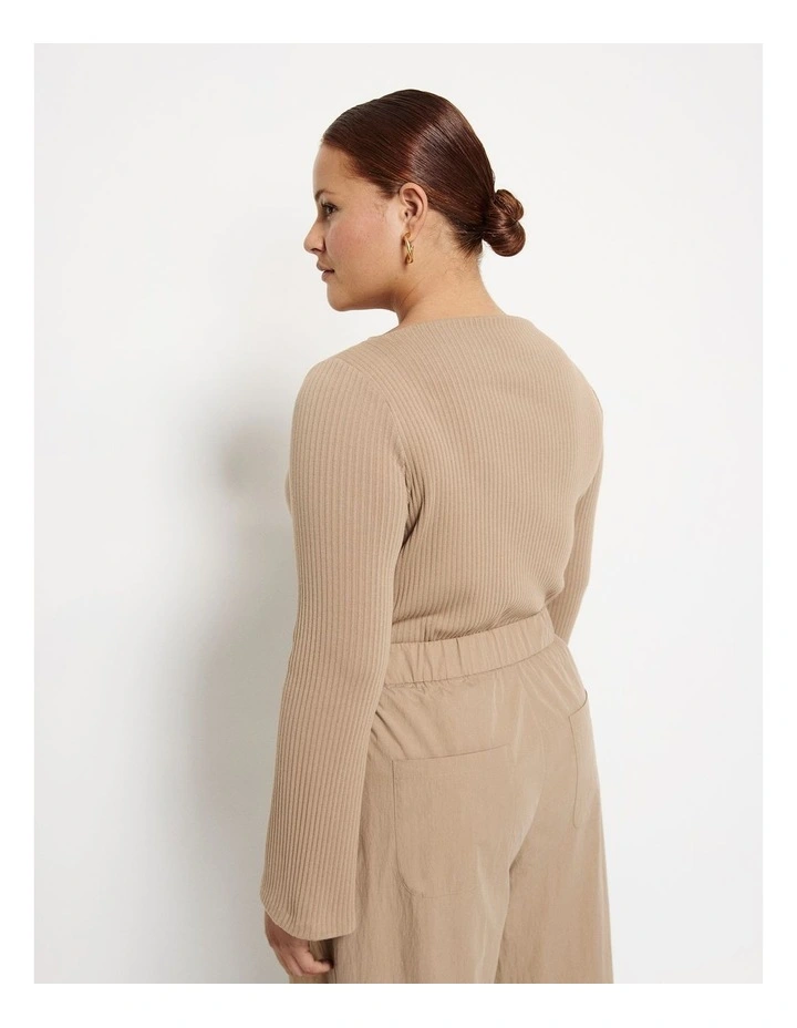 Long Sleeve Rib Top in Camel image 2