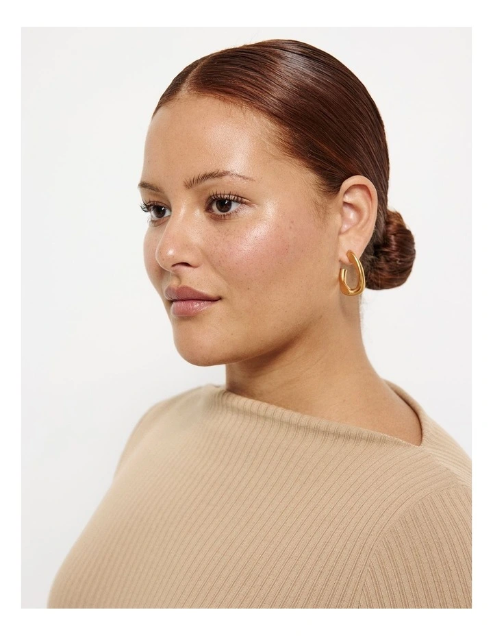 Long Sleeve Rib Top in Camel image 3