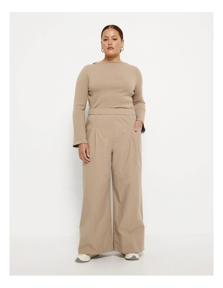 Long Sleeve Rib Top in Camel image 4