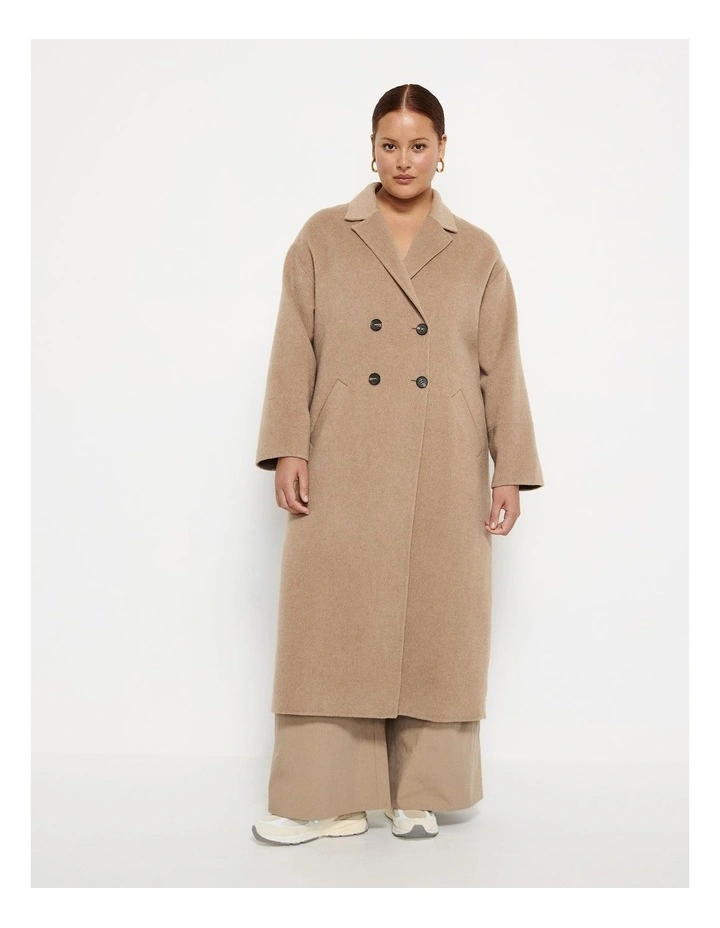 Double Breasted Wool Coat in Camel image 4