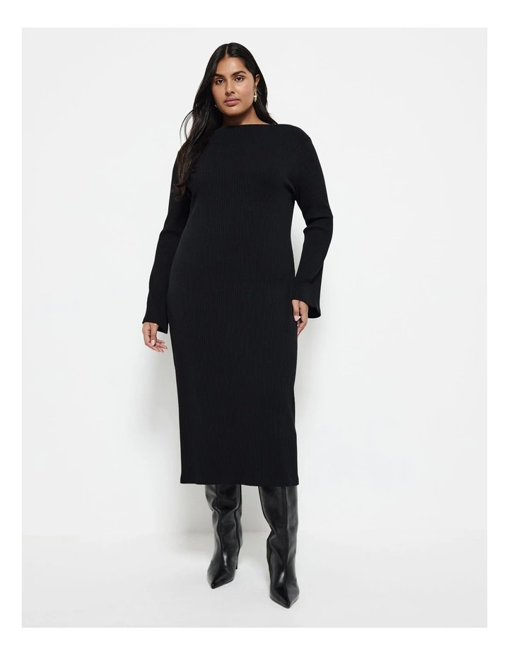 Knit Midi Dress in Black image 1