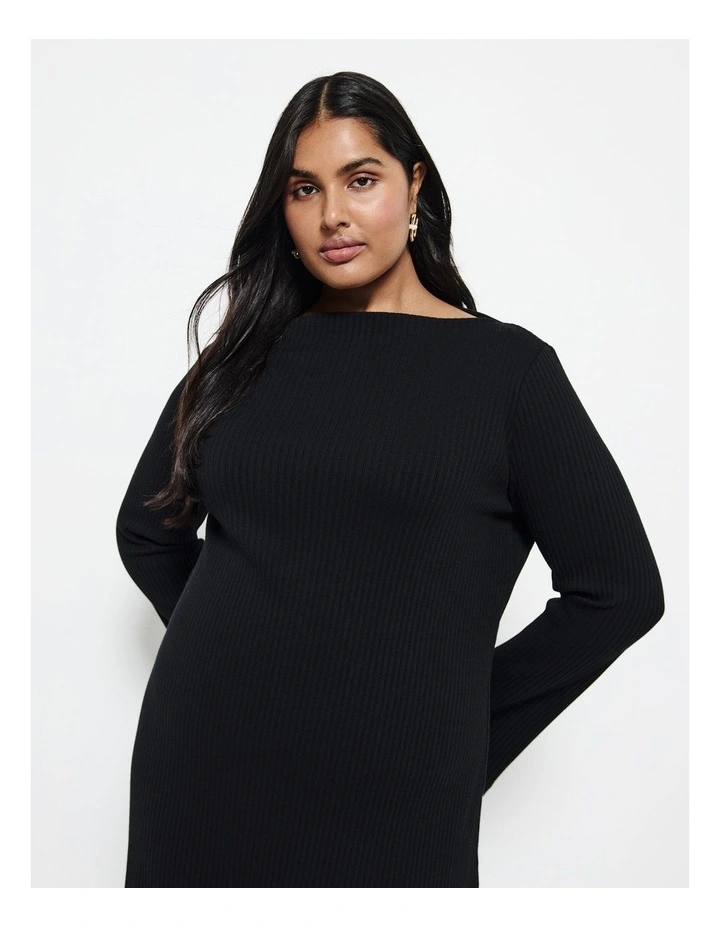 Knit Midi Dress in Black image 2