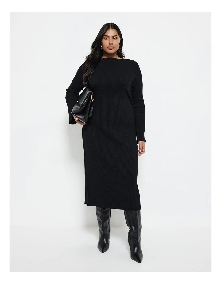 Knit Midi Dress in Black image 4