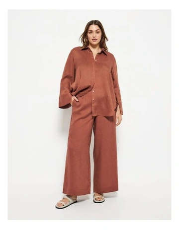 Flat Front Linen Pant in Burnt Russet