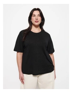 Short Sleeve Linen Tee in Black