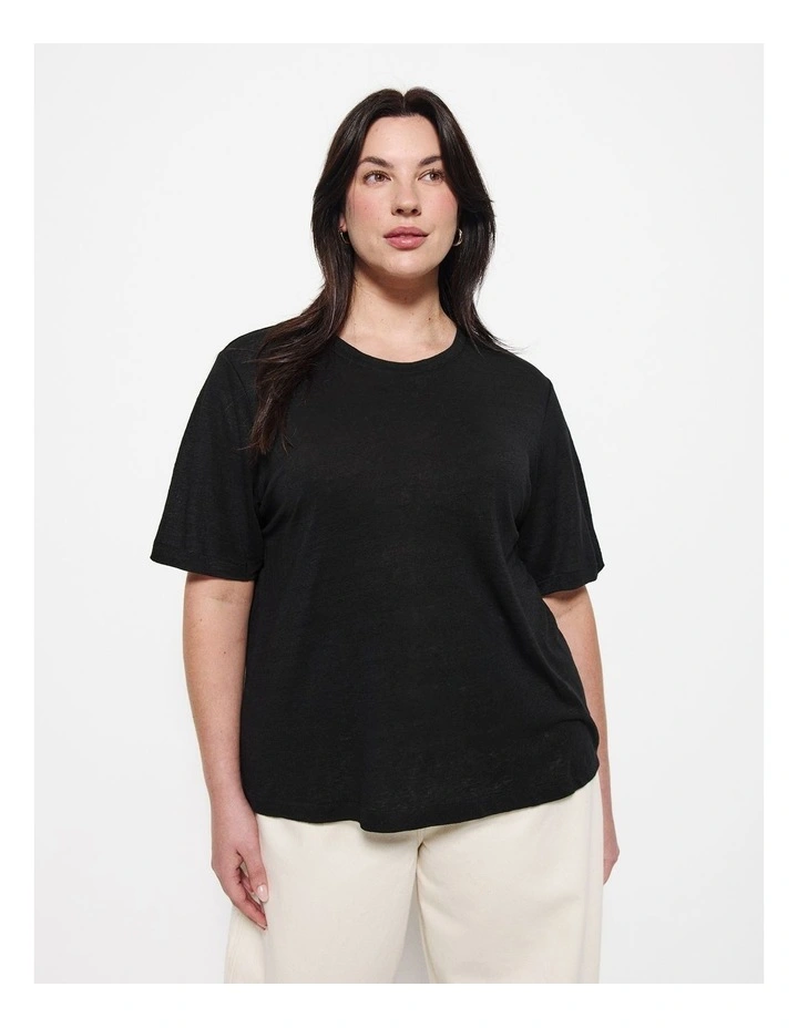 Short Sleeve Linen Tee in Black image 1