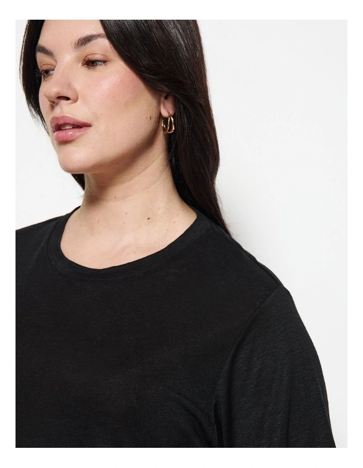 Short Sleeve Linen Tee in Black image 3