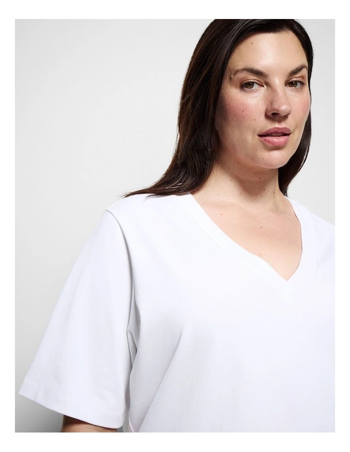 Cotton V Neck T-shirt in White image 2