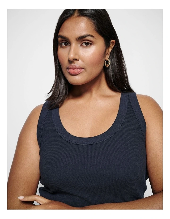 The Cotton Rib Tank in Navy image 2
