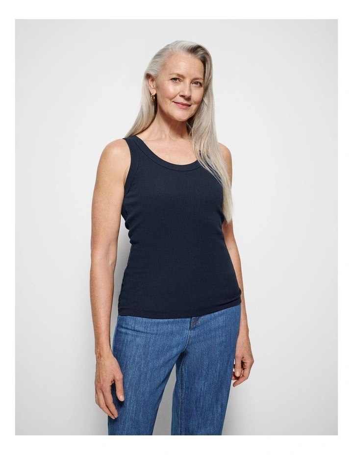 The Cotton Rib Tank in Navy image 5