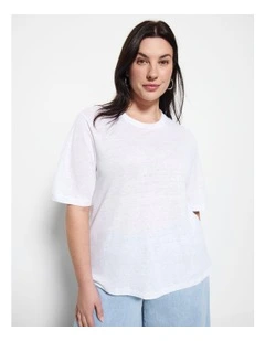 Short Sleeve Linen Tee in White