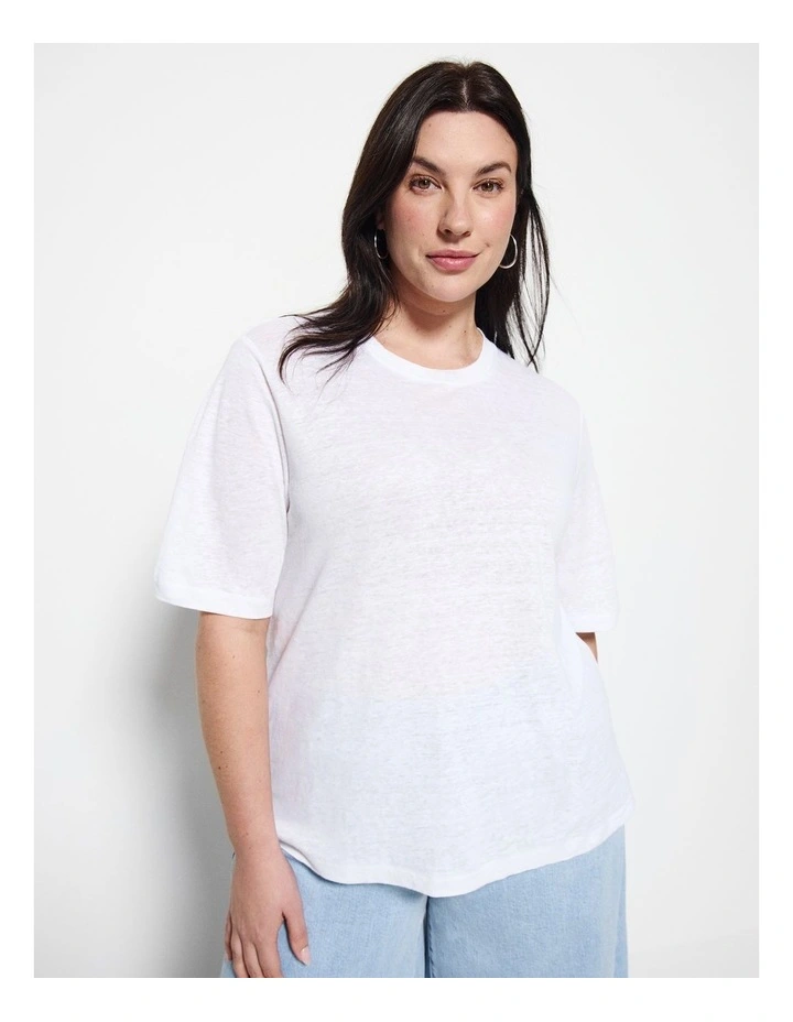 Short Sleeve Linen Tee in White image 1