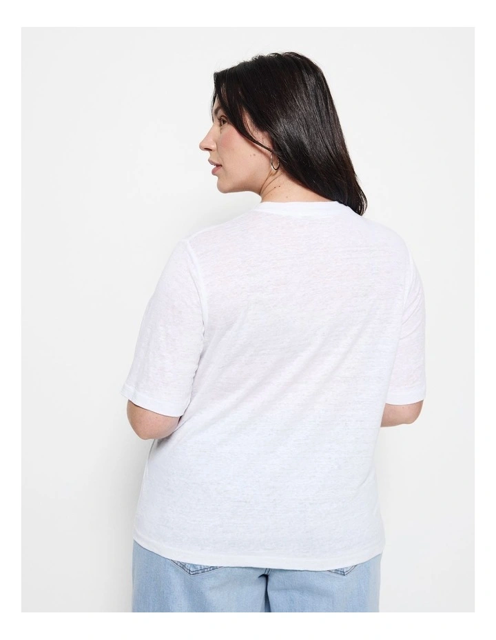 Short Sleeve Linen Tee in White image 2