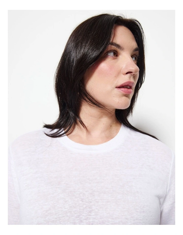 Short Sleeve Linen Tee in White image 3