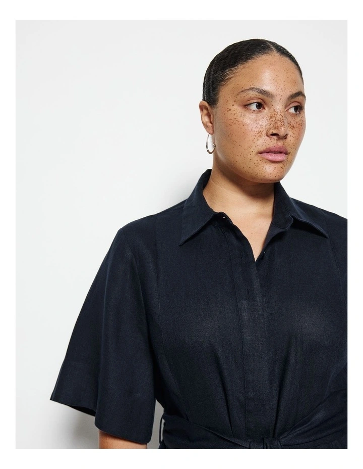 Linen Dress in Navy image 3