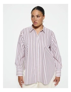 Good Earth Cotton Demi Shirt in Tobacco Stripe