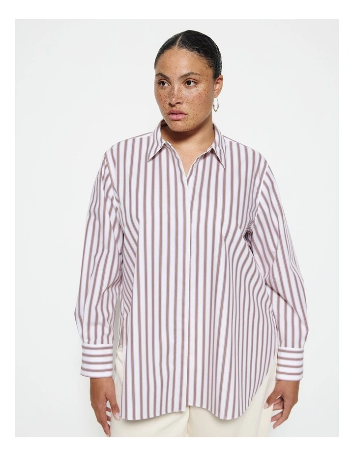 Good Earth Cotton Demi Shirt in Tobacco Stripe image 1