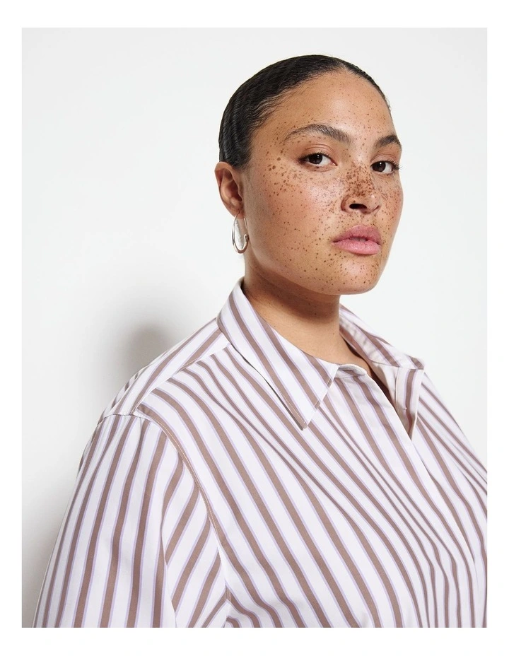 Good Earth Cotton Demi Shirt in Tobacco Stripe image 3