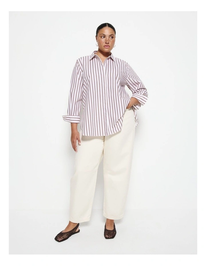 Good Earth Cotton Demi Shirt in Tobacco Stripe image 4