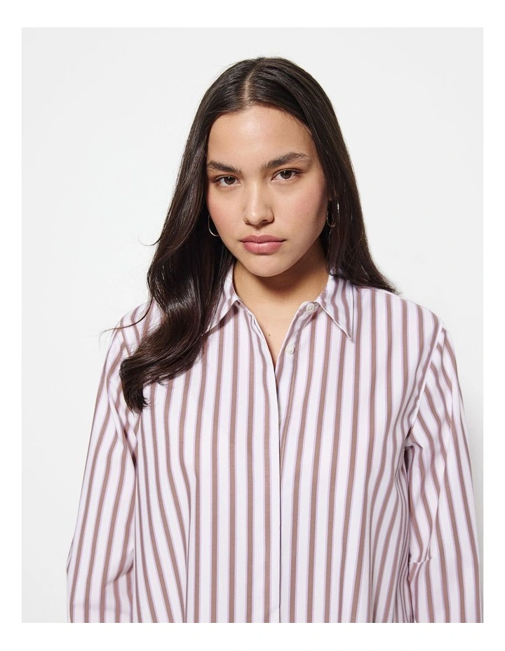 Good Earth Cotton Demi Shirt in Tobacco Stripe image 5