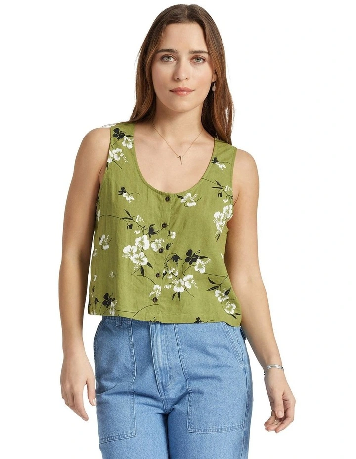 Lanai Linen Tank in Moss image 1