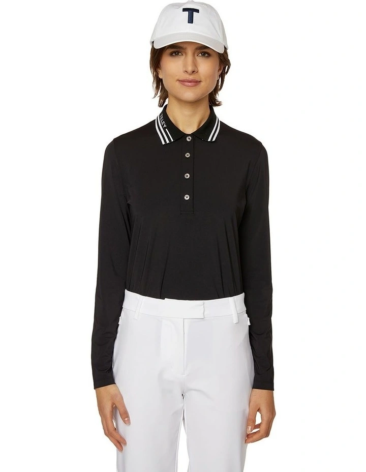 Long Sleeve Polo Shirt in Black image 1