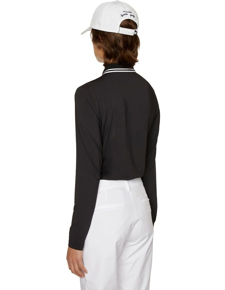 Long Sleeve Polo Shirt in Black image 2