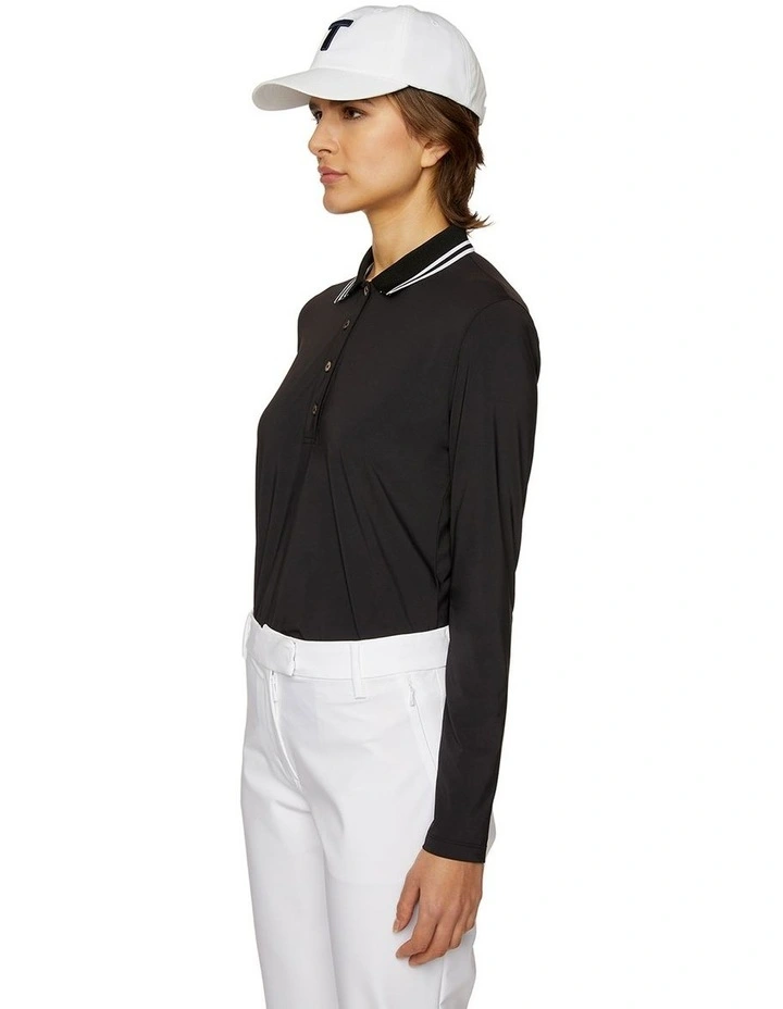 Long Sleeve Polo Shirt in Black image 3