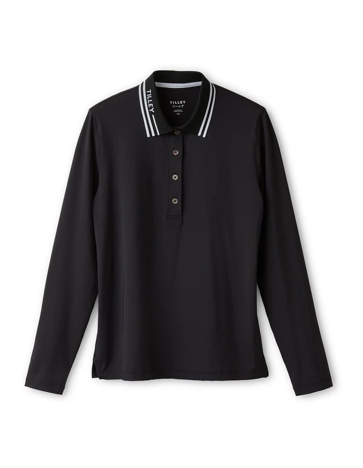 Long Sleeve Polo Shirt in Black image 6