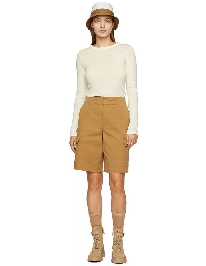 Long Sleeve Rib Merino Tee in Cream image 4
