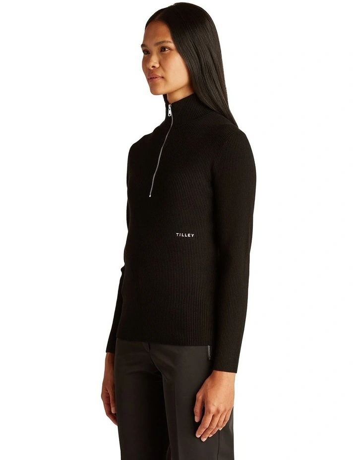 Stretch Merino Zip Turtleneck Jumper in Black image 3