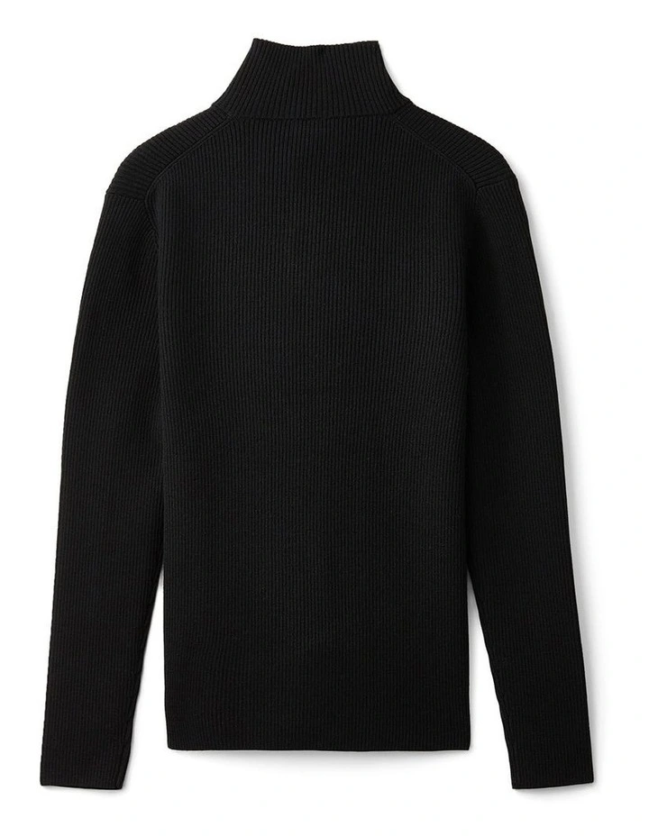 Stretch Merino Zip Turtleneck Jumper in Black image 4