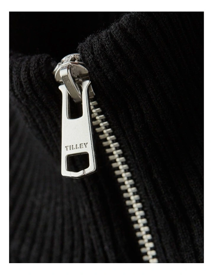 Stretch Merino Zip Turtleneck Jumper in Black image 5