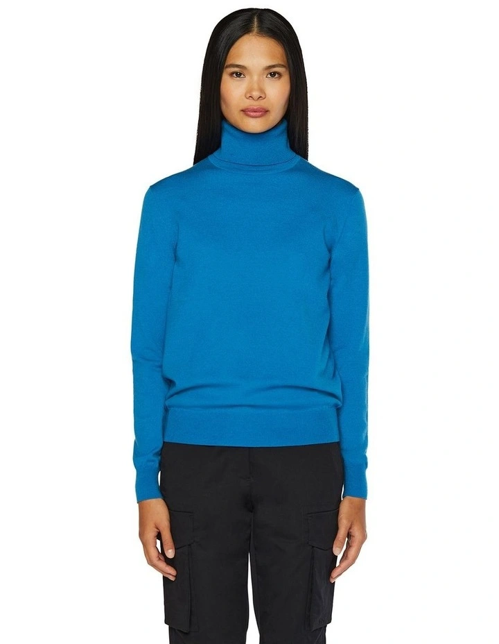 Stretch Merino Turtleneck Jumper in Blue image 1