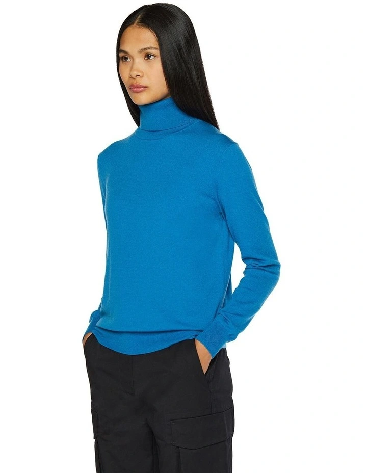 Stretch Merino Turtleneck Jumper in Blue image 3