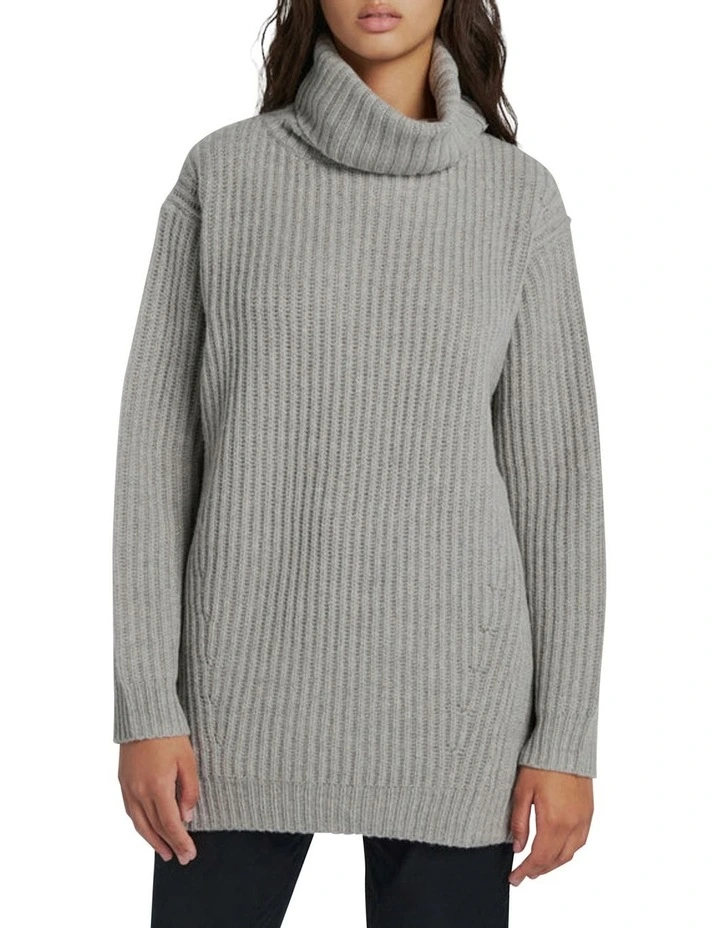Ribbed Merino Turtleneck Sweater in Grey image 1