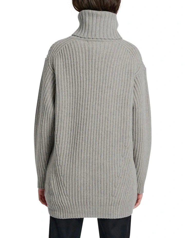 Ribbed Merino Turtleneck Sweater in Grey image 2