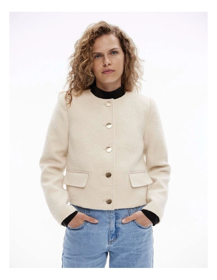 Wool Blend Textured Jacket in Cream image 1