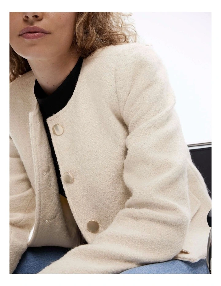 Wool Blend Textured Jacket in Cream image 2