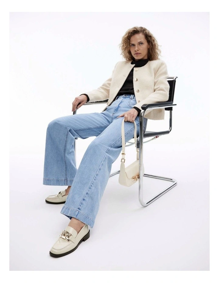 Wool Blend Textured Jacket in Cream image 3