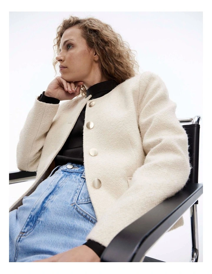 Wool Blend Textured Jacket in Cream image 4