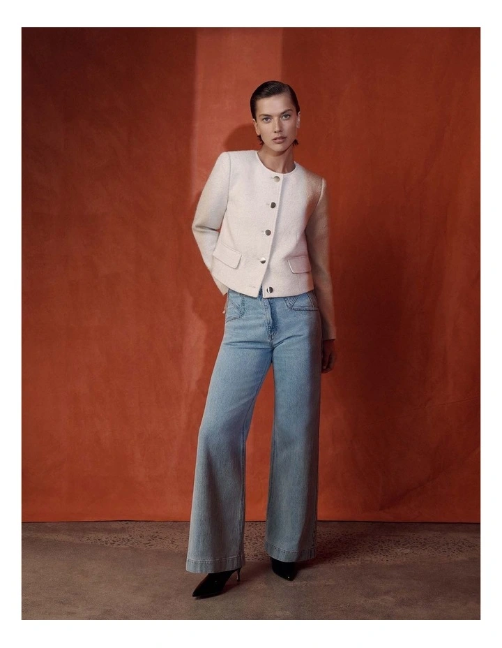 Wool Blend Textured Jacket in Cream image 6