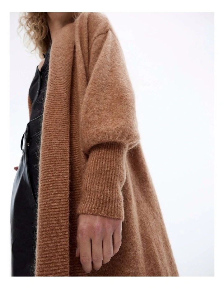 Mohair Knit Cardigan in Camel image 3