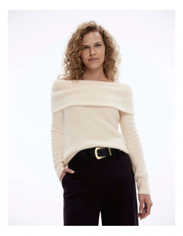 Alpaca Blend Off Shoulder Knit in Chalk image 2