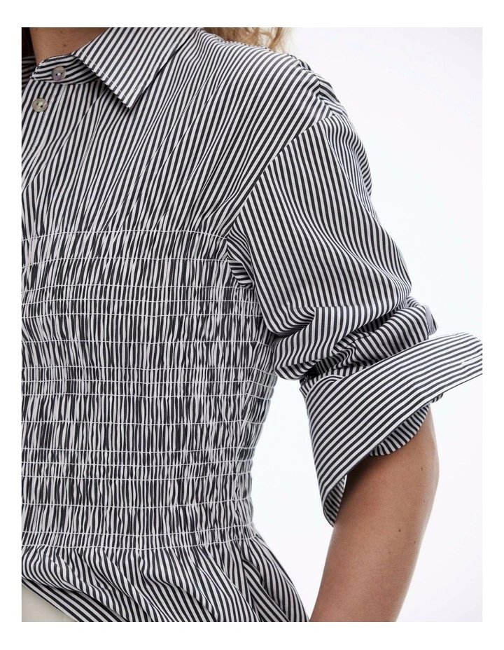 Cotton Stripe Shirred Shirt in Onyx image 2