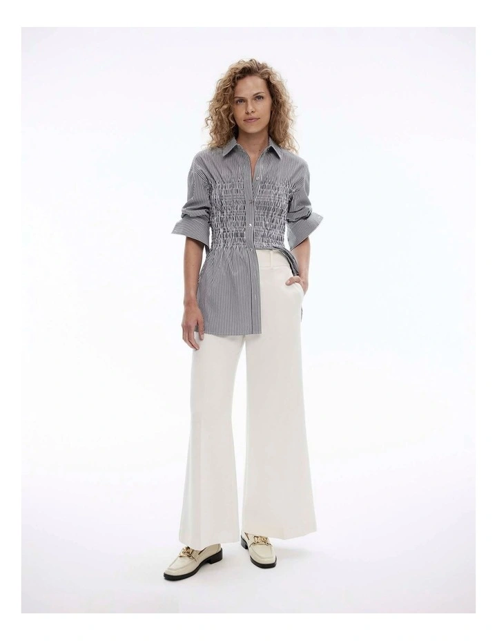 Cotton Stripe Shirred Shirt in Onyx image 3