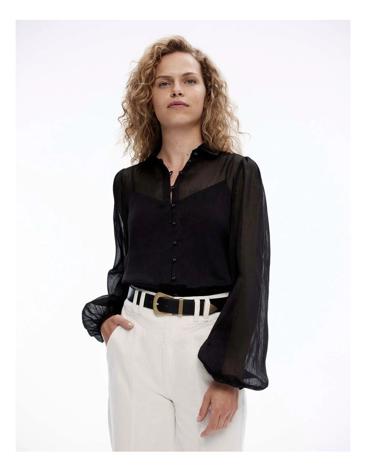 Silk Linen Blouse in Black image 1